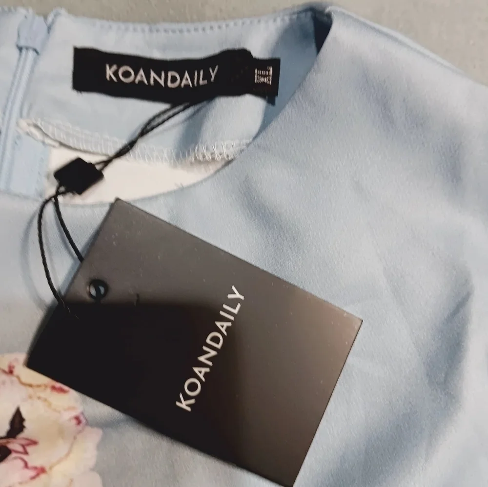 NWT KOANDAILY Blue floral print dress size XL - Picture 7 of 8